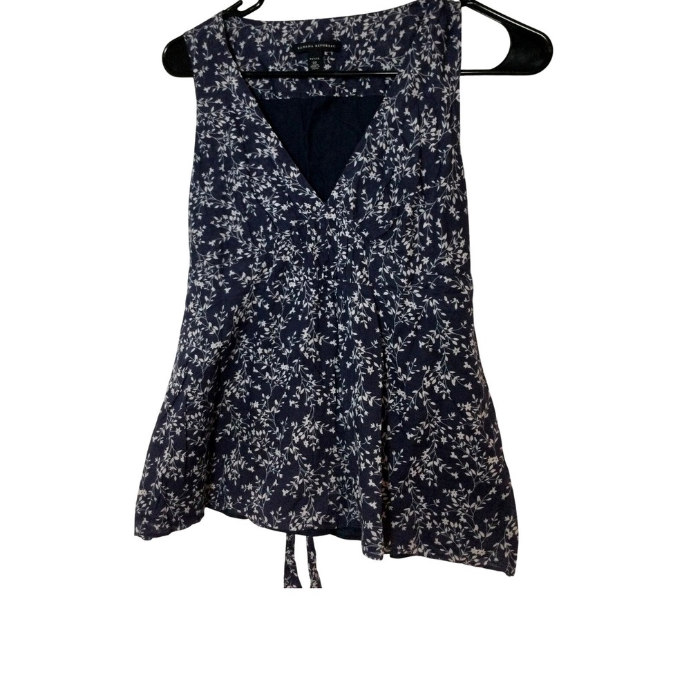 Banana Republic Floral Sleeveless Top Tie Waist V-Neck Blouse Petite‎ Size OP
